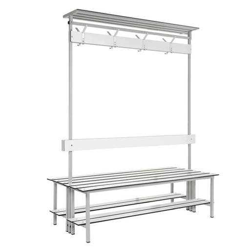 [039919] Banqueta a dos caras para vestuario con asiento fenólico y estante inferior - Dim.: 1500x710x1880h mm - Gris claro / inoxidable
