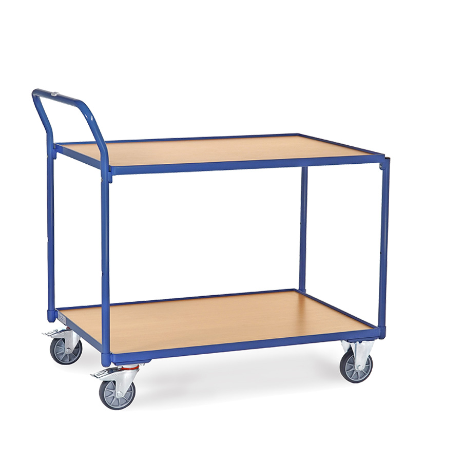 [039947] Carro de transporte para taller con 2 estantes fijos de madera - Dim. plataforma 1.000 x 700 mm - Azul ral 5007