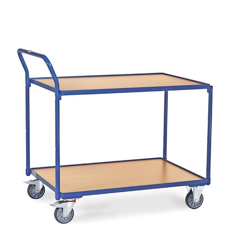 [039947] Carro de transporte para taller con 2 estantes fijos de madera - Dim. plataforma 1.000 x 700 mm - Azul ral 5007