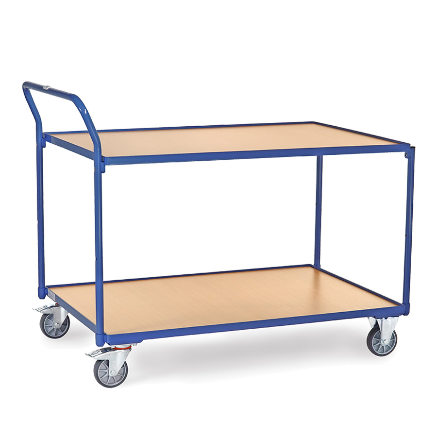 [039948] Carro de transporte para taller con 2 estantes fijos de madera - Dim. plataforma 1.200 x 800 mm - Azul ral 5007