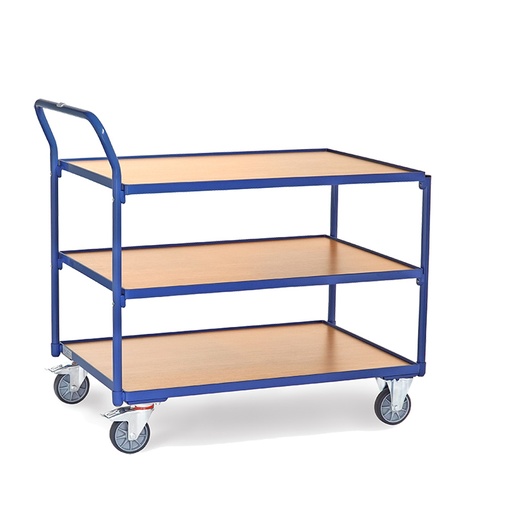 [039949] Carro de transporte para taller con 3 estantes fijos de madera - Dim. plataforma 1.000 x 700 mm - Azul ral 5007