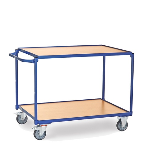 [039951] Carro de transporte para taller con 2 estantes fijos de madera - Dim. plataforma 1.000 x 700 mm - Azul ral 5007