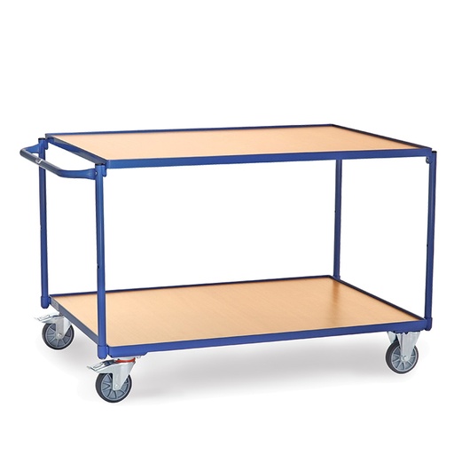 [039952] Carro de transporte para taller con 2 estantes fijos de madera - Dim. plataforma 1.200 x 800 mm - Azul ral 5007